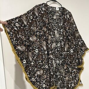 Panache Coverup for Swimsuit One Size Paisley Dark Multicolor Fringe Kaftan